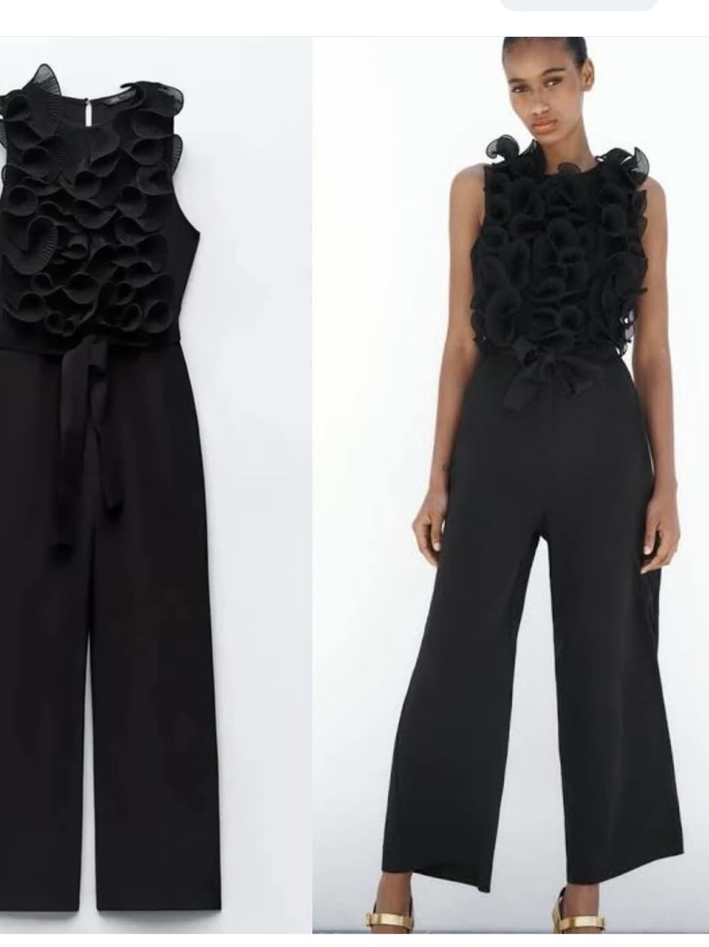 Zara Black Wide-Leg Jumpsuit with Ruffle Bodice